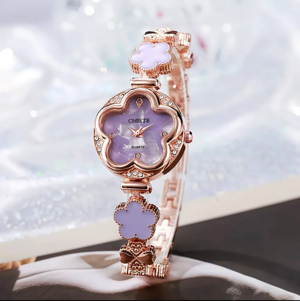 Montre Fleur Élégante pour Femme – Bracelet Doré Rose 🌸⌚